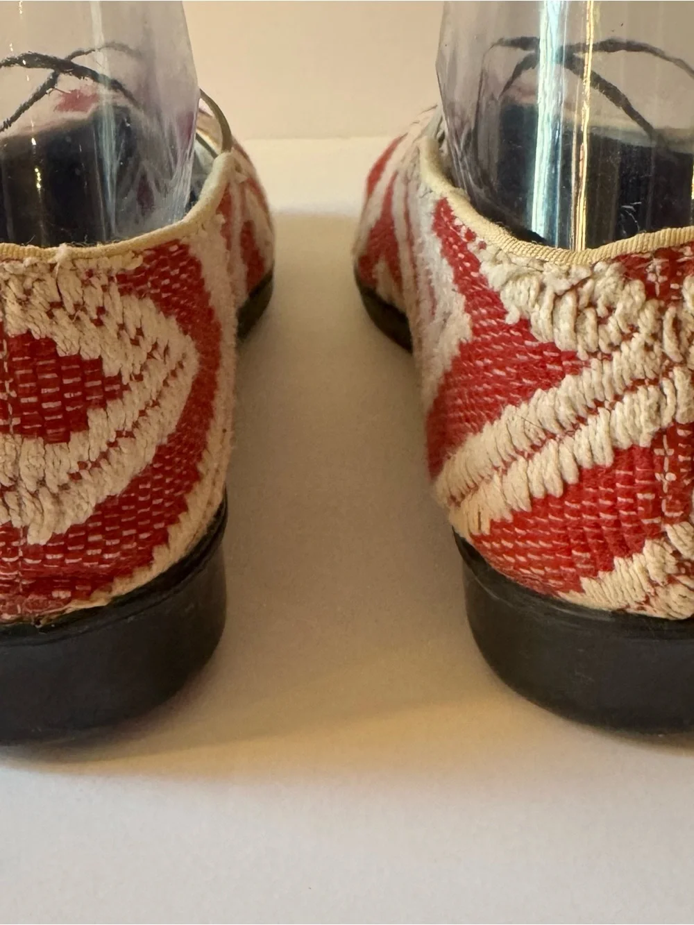 Apropos Women's 9 Flats Ballet Shoes Slip On Red and White Woven Tapestry Design